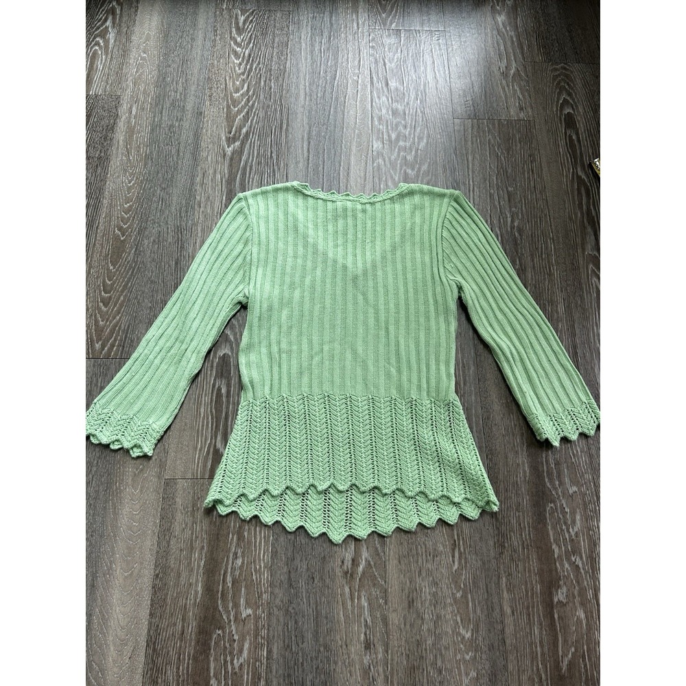 Vintage Faded Glory Green Knit Ruffle Top USA Made Y2K Fairy Whimsy Coquette 90s - Picture 3 of 8